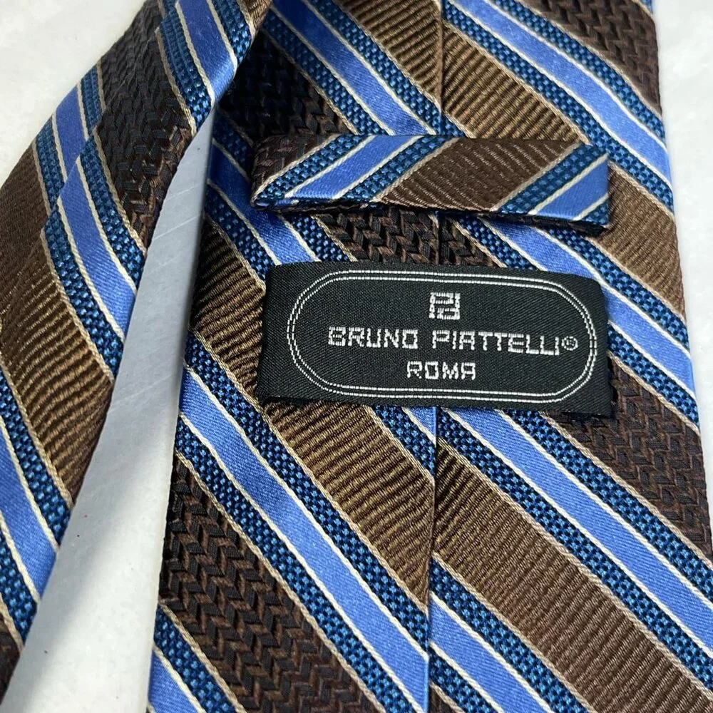 Vintage Bruno Piatelli Roma 100% Silk Blue Multicolor Striped Tie 58